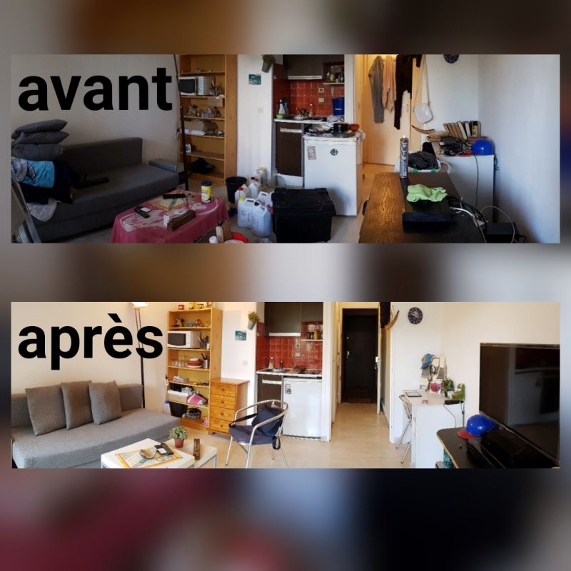 vue d'ensemble salon et cuisine d'un appartement sur Marseille 13002